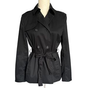 Brooks Brothers Black Double Breasted Belted Short Trench Coat | Size 2